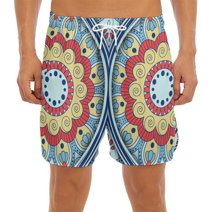 Pastel Ornament Mandala Print Men's Split Running Shorts