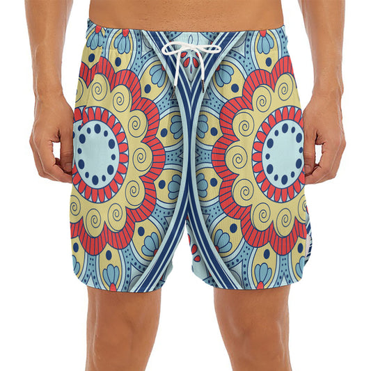Pastel Ornament Mandala Print Men's Split Running Shorts