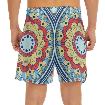 Pastel Ornament Mandala Print Men's Split Running Shorts