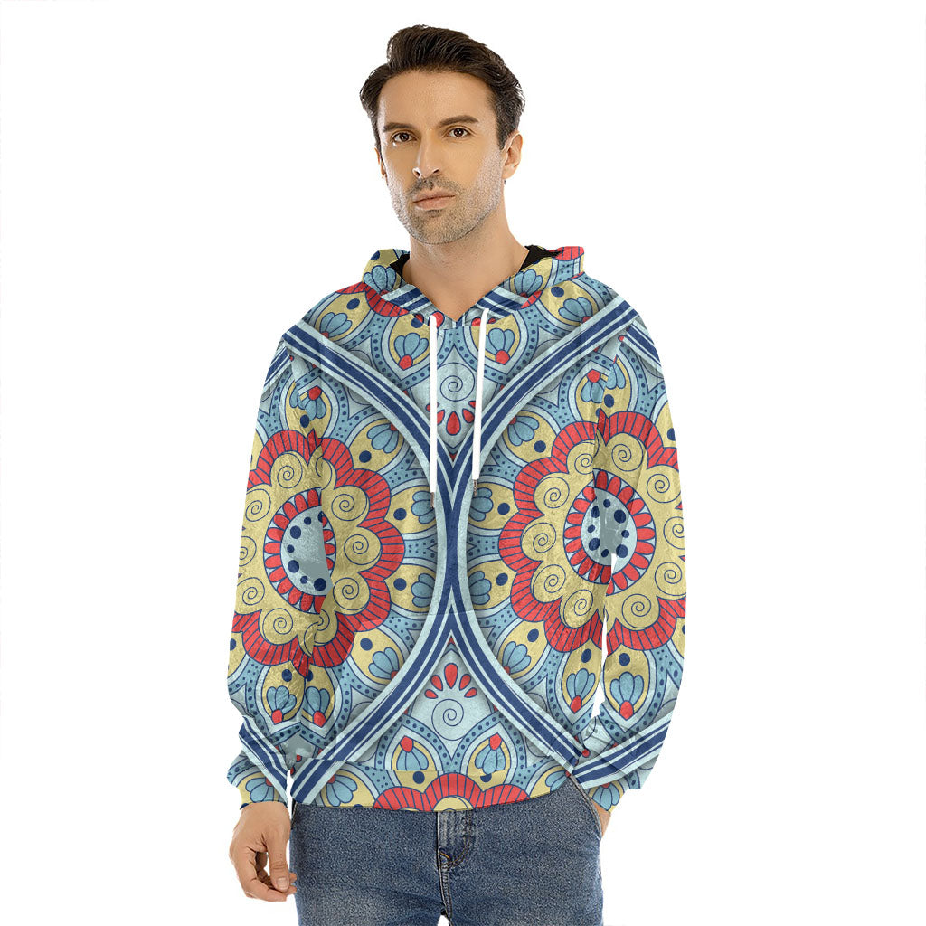 Pastel Ornament Mandala Print Men's Velvet Pullover Hoodie