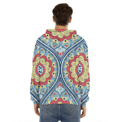 Pastel Ornament Mandala Print Men's Velvet Pullover Hoodie