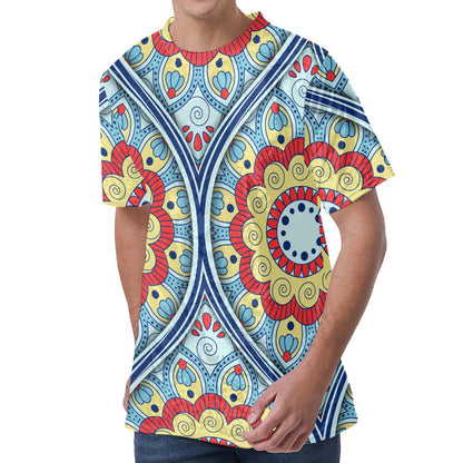 Pastel Ornament Mandala Print Men's Velvet T-Shirt