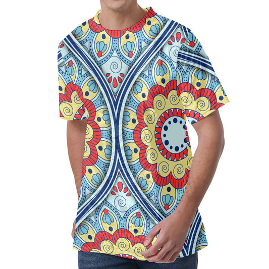 Pastel Ornament Mandala Print Men's Velvet T-Shirt