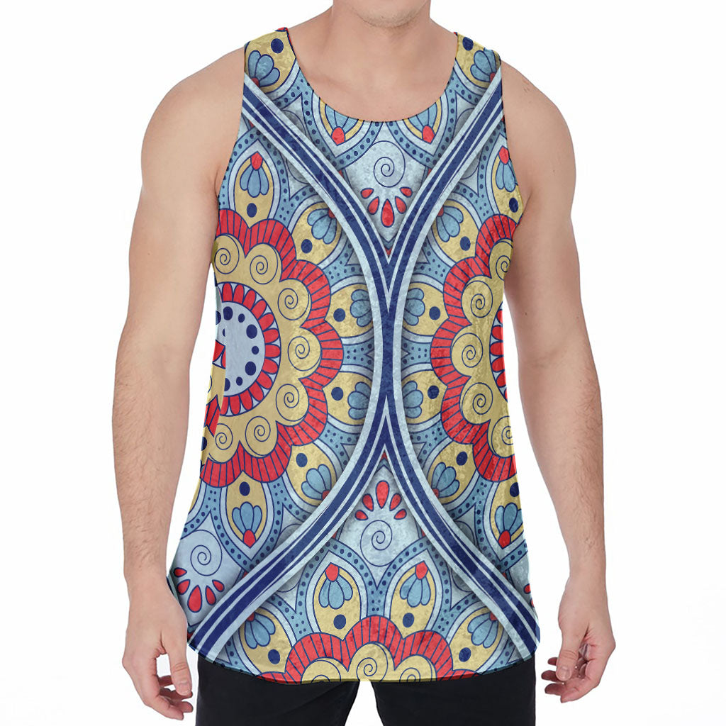 Pastel Ornament Mandala Print Men's Velvet Tank Top