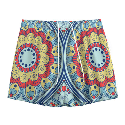 Pastel Ornament Mandala Print Mesh Shorts