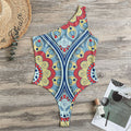 Pastel Ornament Mandala Print One Shoulder Bodysuit