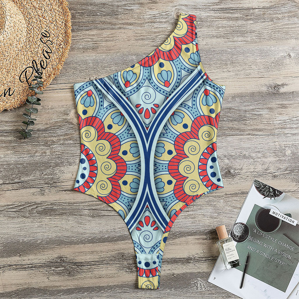 Pastel Ornament Mandala Print One Shoulder Bodysuit