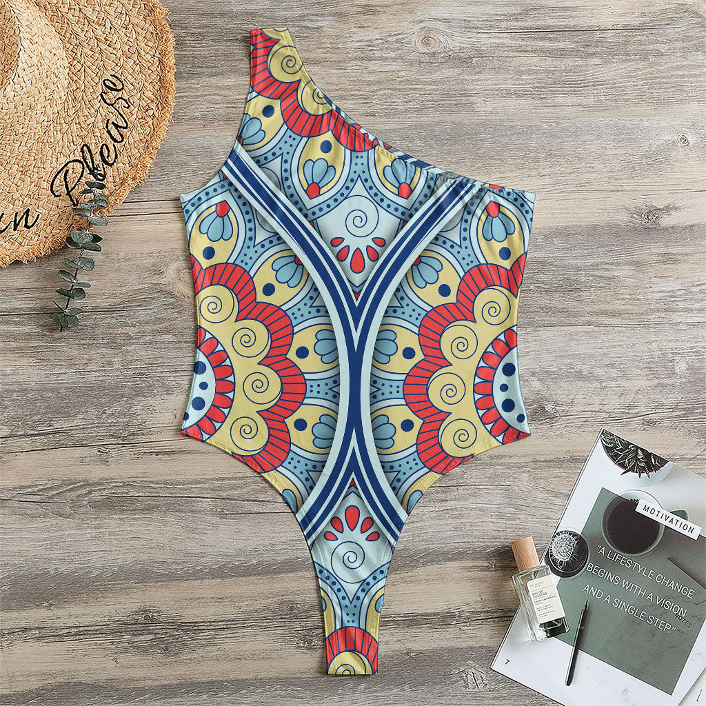 Pastel Ornament Mandala Print One Shoulder Bodysuit