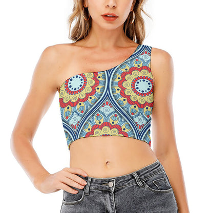 Pastel Ornament Mandala Print One Shoulder Crop Top