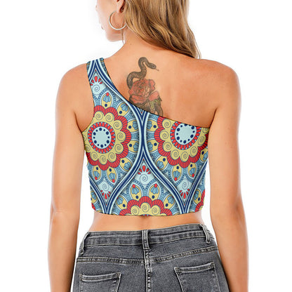 Pastel Ornament Mandala Print One Shoulder Crop Top