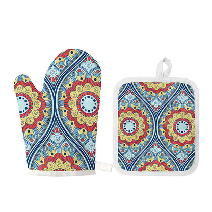 Pastel Ornament Mandala Print Oven Mitt And Pot Holder Set