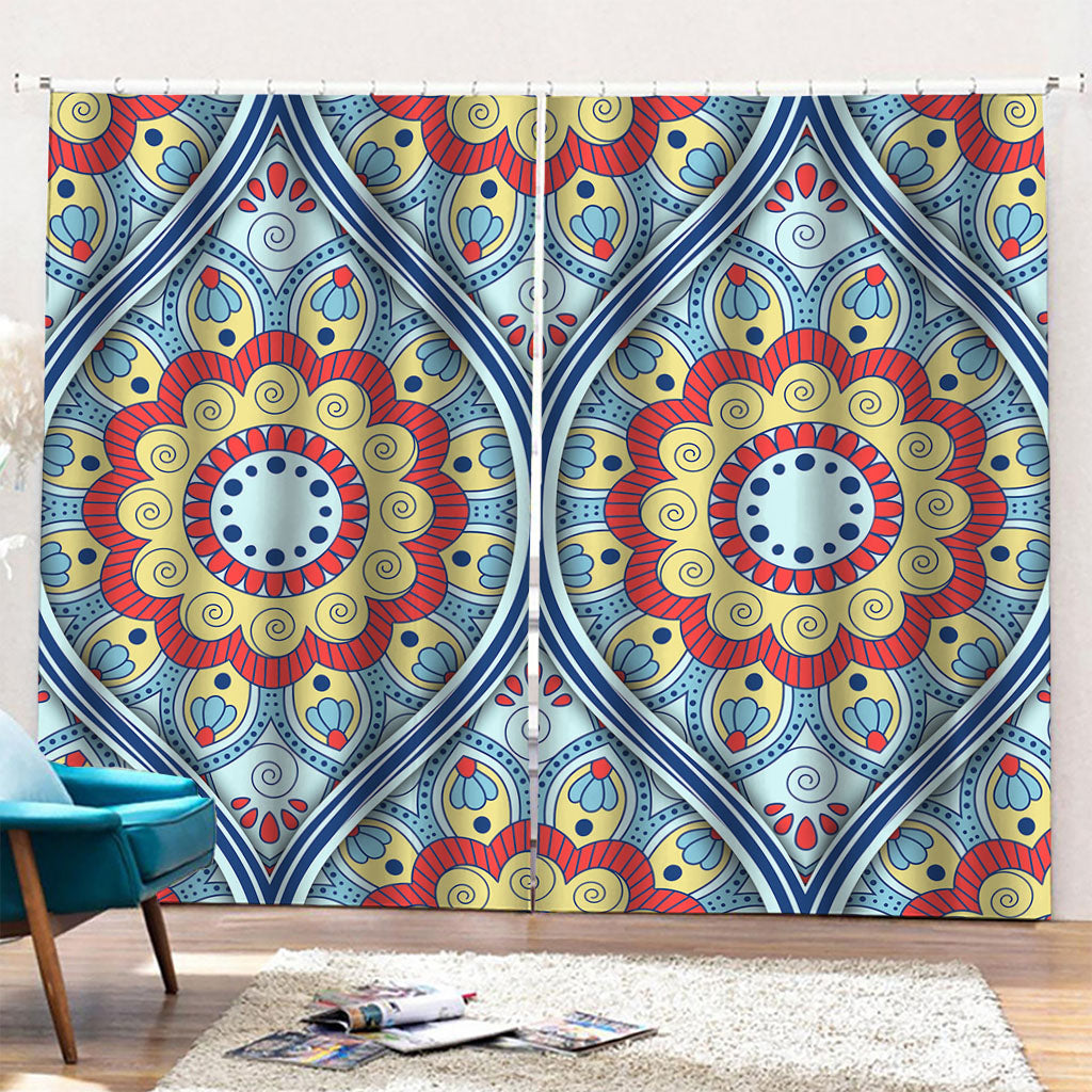 Pastel Ornament Mandala Print Pencil Pleat Curtains