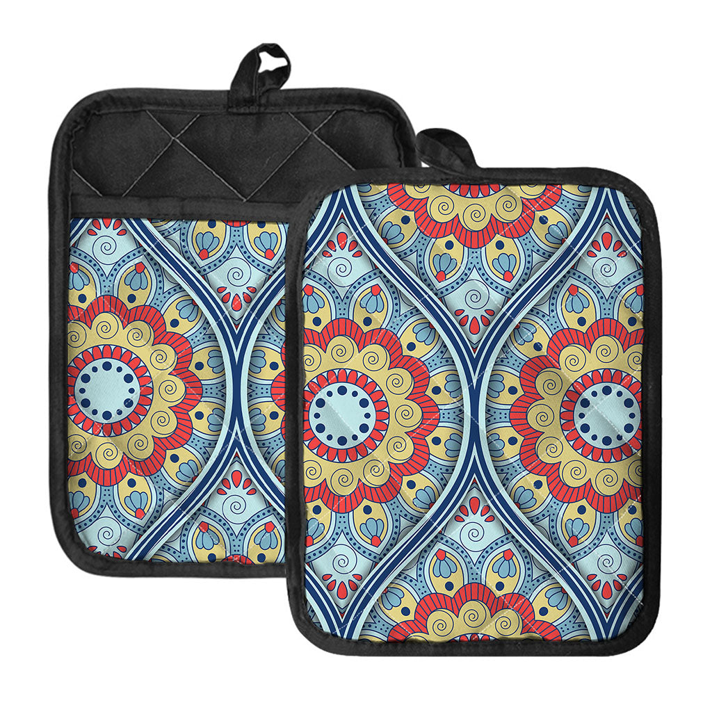 Pastel Ornament Mandala Print Pot Holders With Pocket