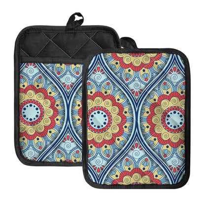 Pastel Ornament Mandala Print Pot Holders With Pocket