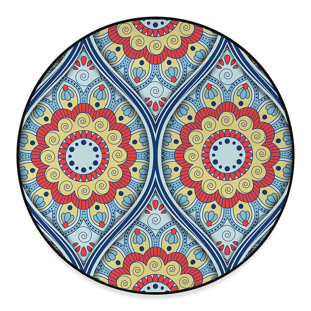 Pastel Ornament Mandala Print Round Floor Mat
