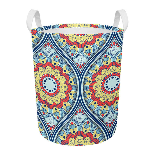 Pastel Ornament Mandala Print Round Laundry Basket