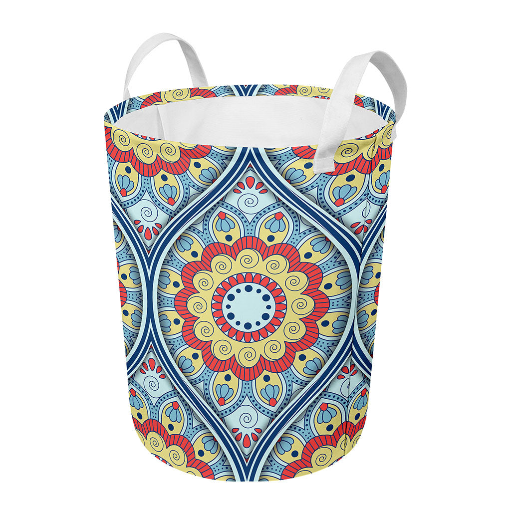 Pastel Ornament Mandala Print Round Laundry Basket