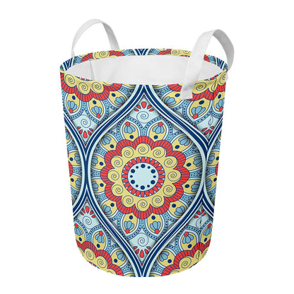 Pastel Ornament Mandala Print Round Laundry Basket
