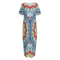 Pastel Ornament Mandala Print Short Sleeve Long Nightdress