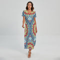 Pastel Ornament Mandala Print Short Sleeve Maxi Dress