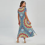 Pastel Ornament Mandala Print Short Sleeve Maxi Dress