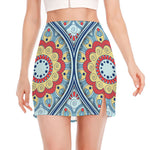 Pastel Ornament Mandala Print Side Slit Mini Skirt