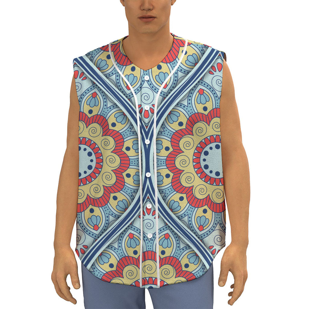 Pastel Ornament Mandala Print Sleeveless Baseball Jersey
