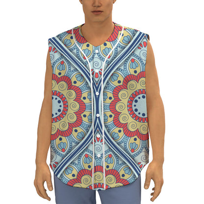 Pastel Ornament Mandala Print Sleeveless Baseball Jersey