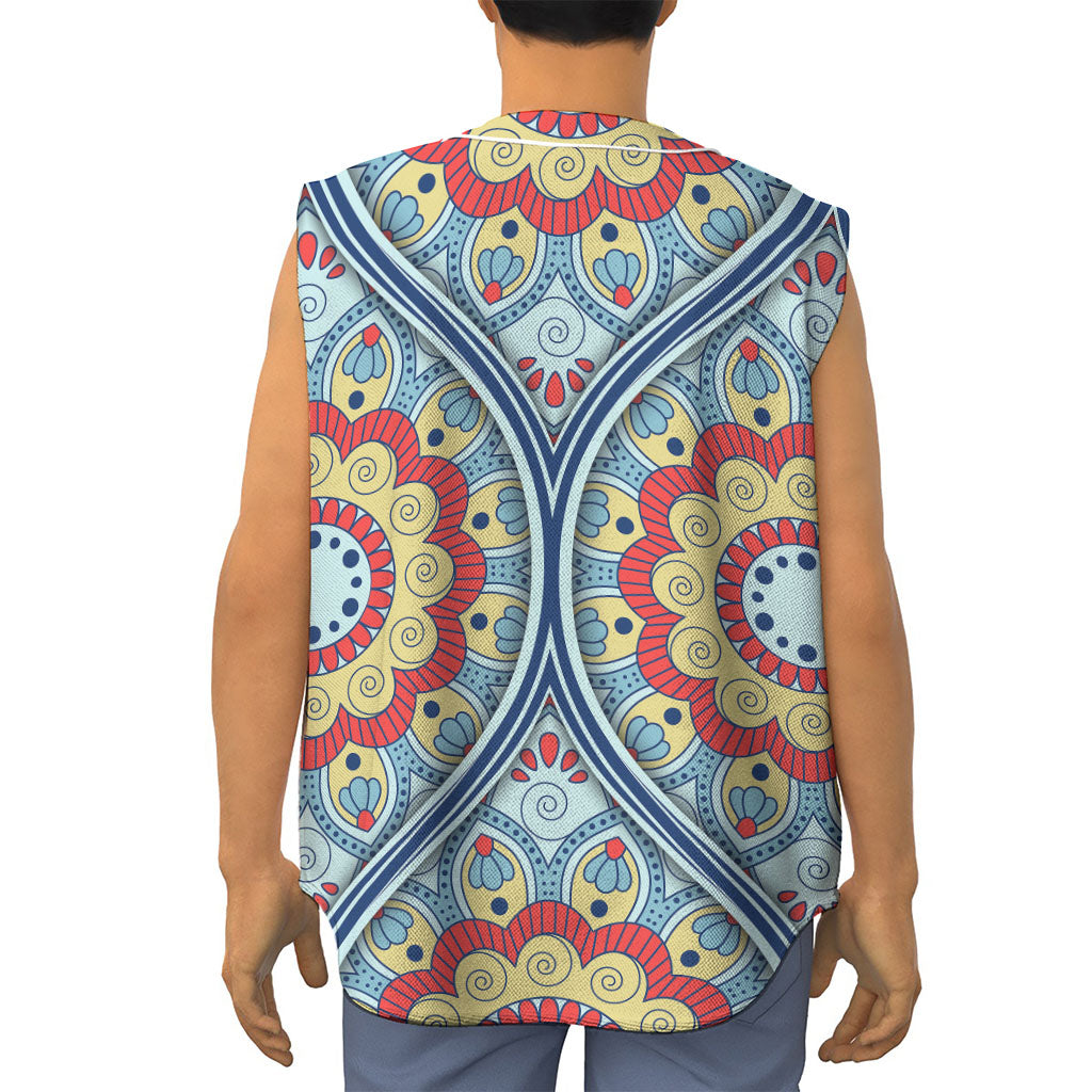 Pastel Ornament Mandala Print Sleeveless Baseball Jersey
