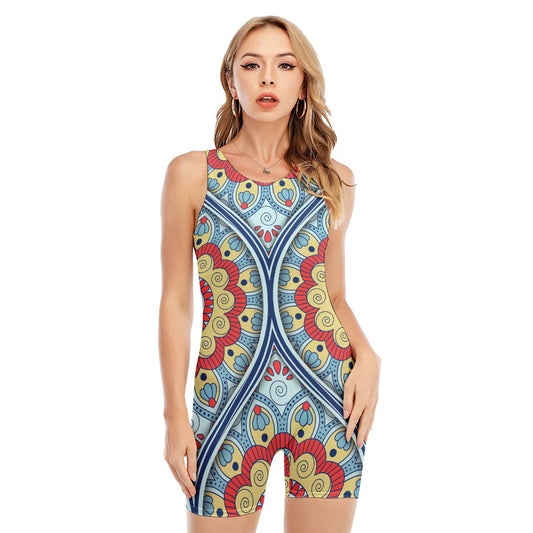 Pastel Ornament Mandala Print Sleeveless One Piece Swimsuit