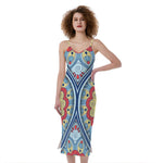 Pastel Ornament Mandala Print Slim Fit Midi Cami Dress