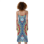Pastel Ornament Mandala Print Slim Fit Midi Cami Dress