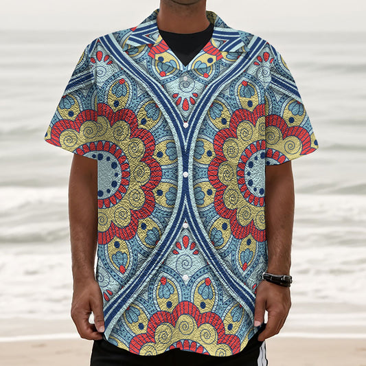 Pastel Ornament Mandala Print Textured Short Sleeve Shirt