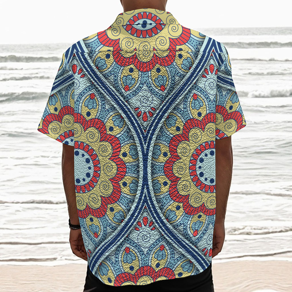 Pastel Ornament Mandala Print Textured Short Sleeve Shirt
