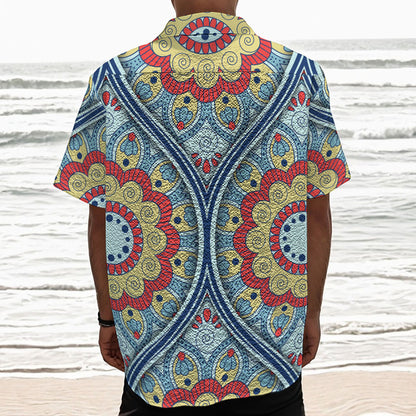Pastel Ornament Mandala Print Textured Short Sleeve Shirt