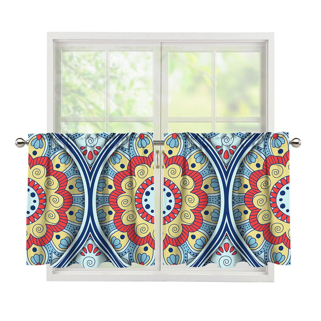 Pastel Ornament Mandala Print Tier Curtains
