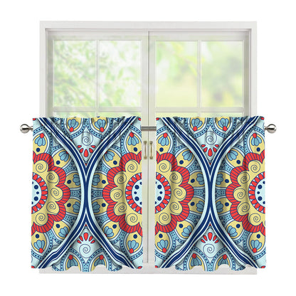 Pastel Ornament Mandala Print Tier Curtains