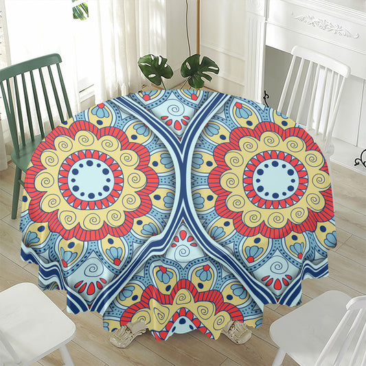 Pastel Ornament Mandala Print Waterproof Round Tablecloth