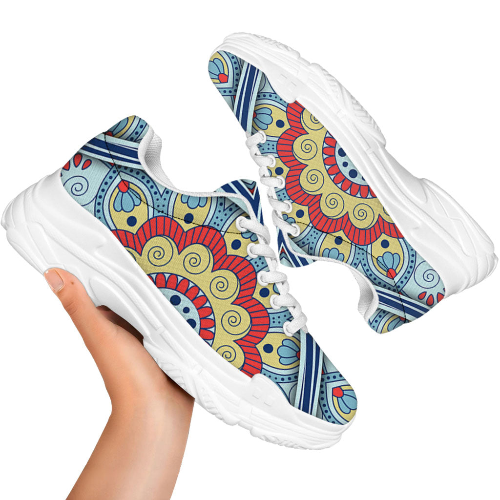 Pastel Ornament Mandala Print White Chunky Shoes