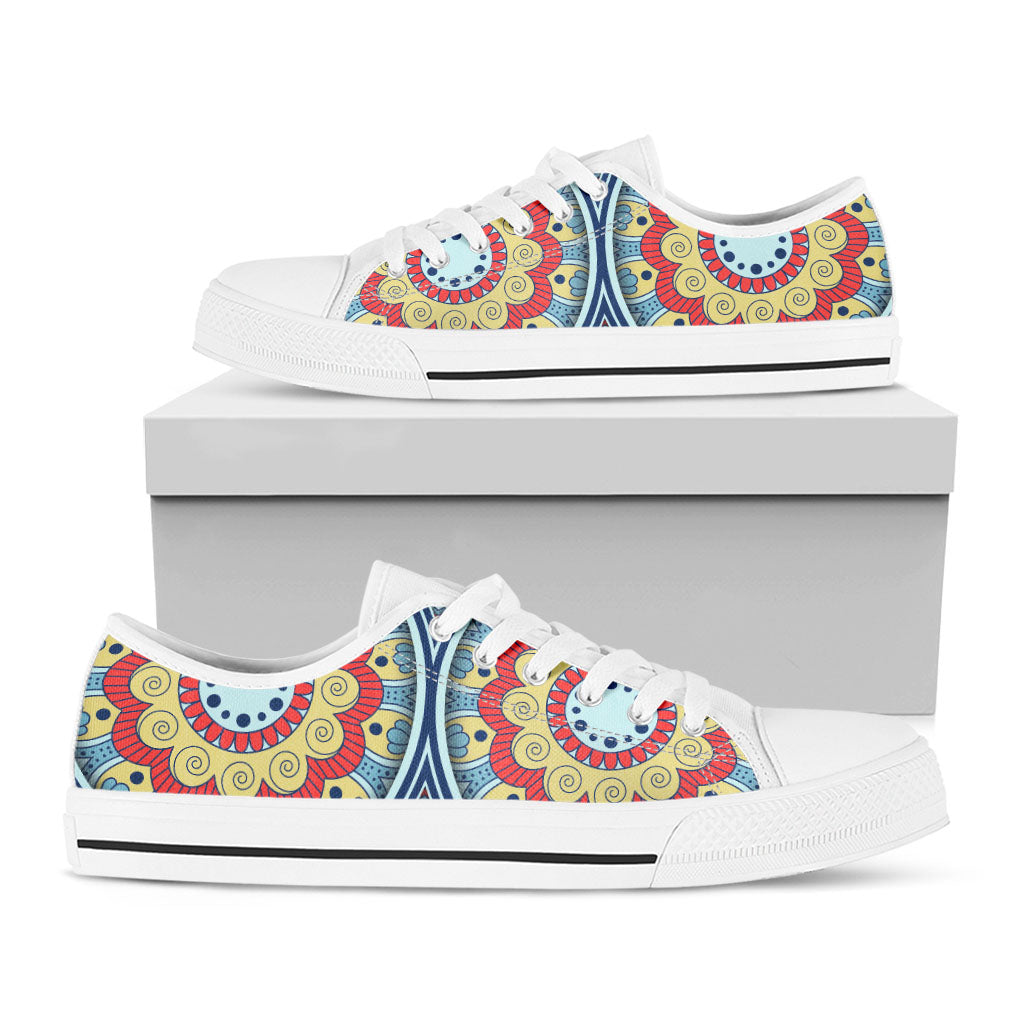 Pastel Ornament Mandala Print White Low Top Sneakers