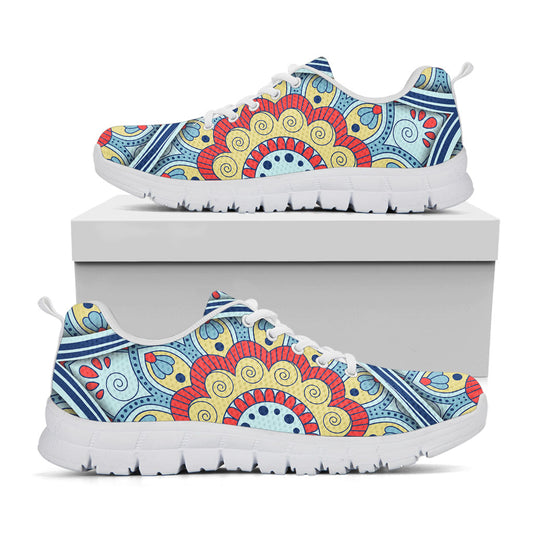 Pastel Ornament Mandala Print White Running Shoes