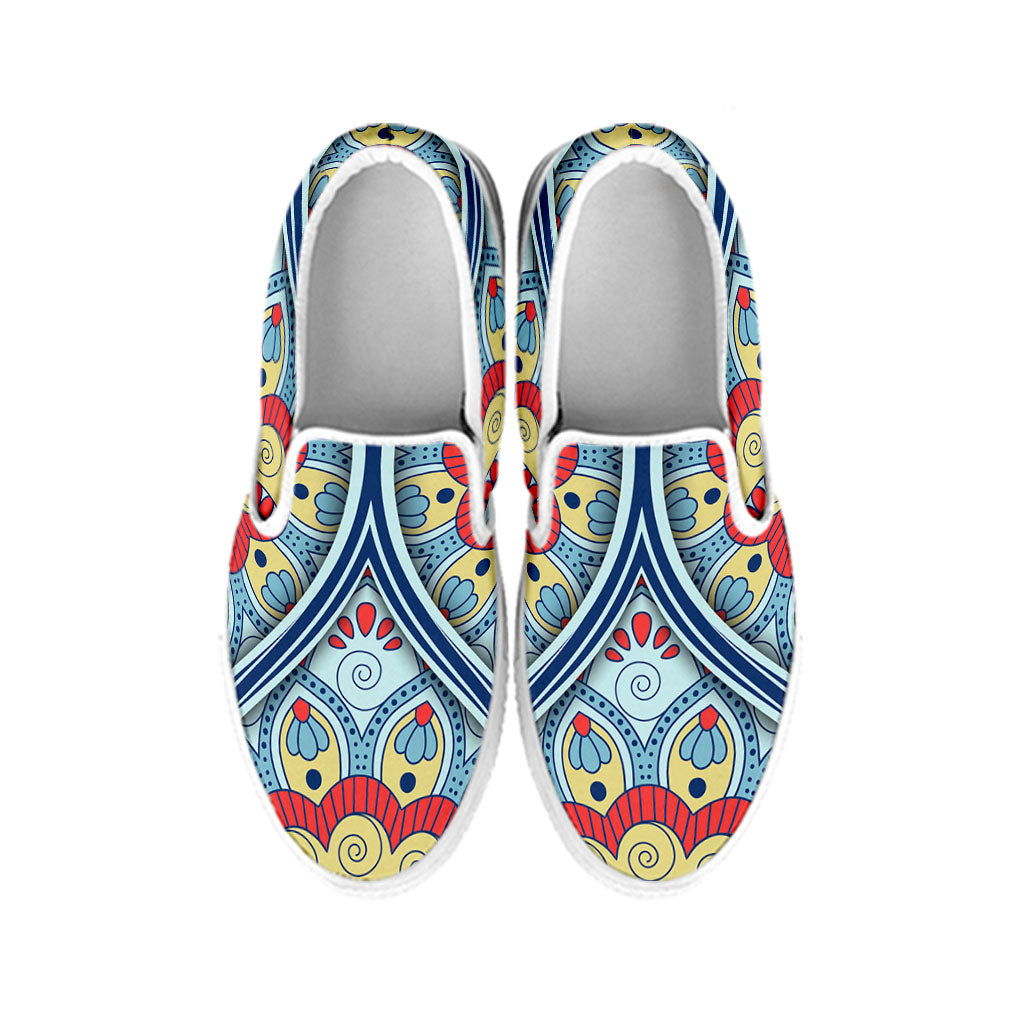 Pastel Ornament Mandala Print White Slip On Sneakers