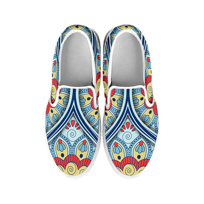 Pastel Ornament Mandala Print White Slip On Sneakers