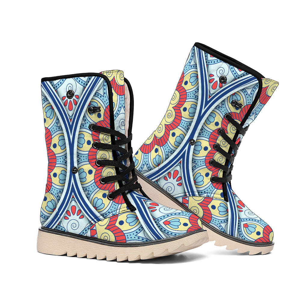 Pastel Ornament Mandala Print Winter Boots