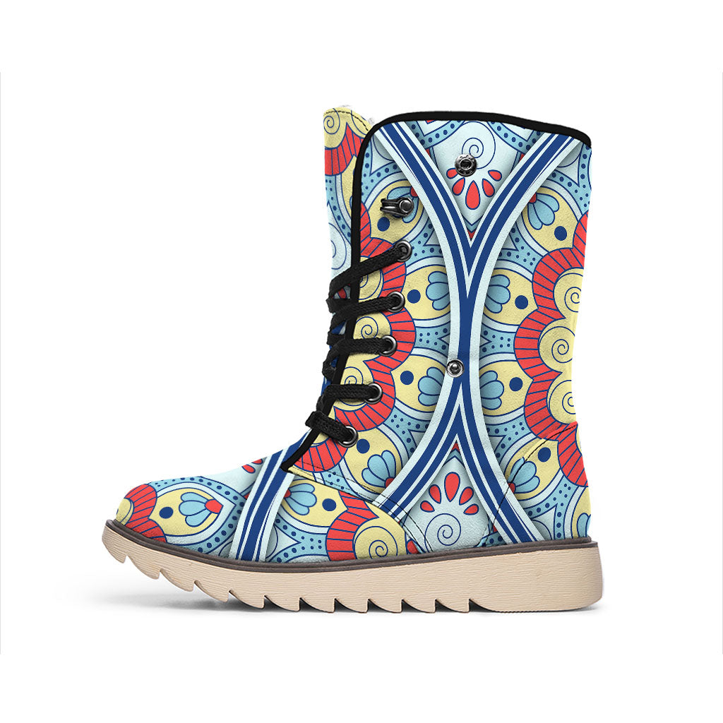 Pastel Ornament Mandala Print Winter Boots