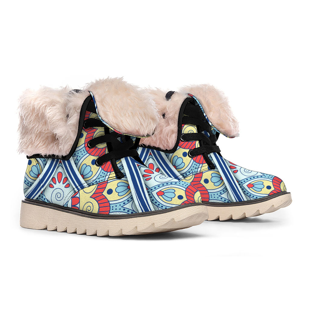 Pastel Ornament Mandala Print Winter Boots