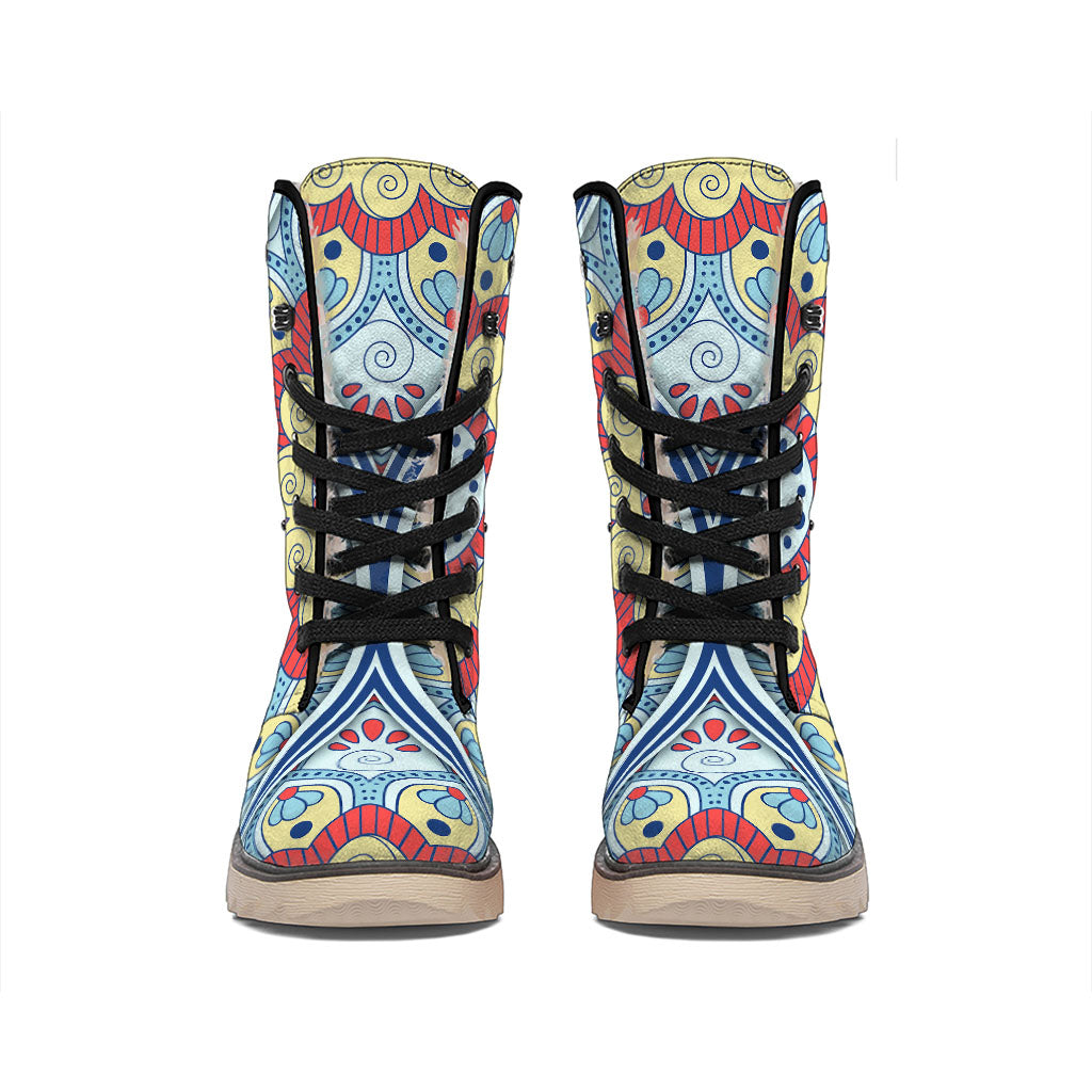 Pastel Ornament Mandala Print Winter Boots