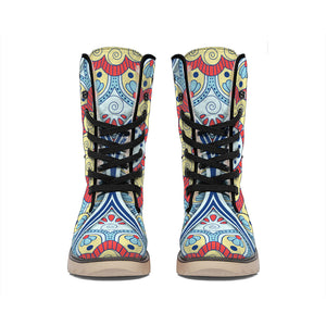 Pastel Ornament Mandala Print Winter Boots