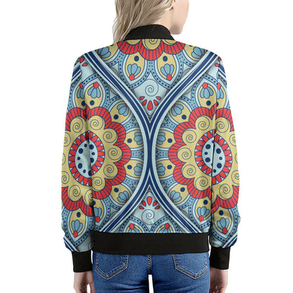 Pastel Ornament Mandala Print Women's Bomber Jacket
