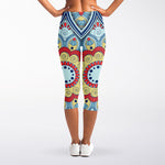 Pastel Ornament Mandala Print Women's Capri Leggings